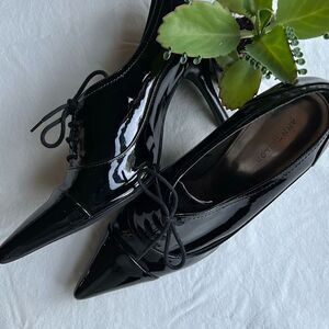 Ann Taylor Pointy Toe Oxford Black Patented Leather Heels 8.5